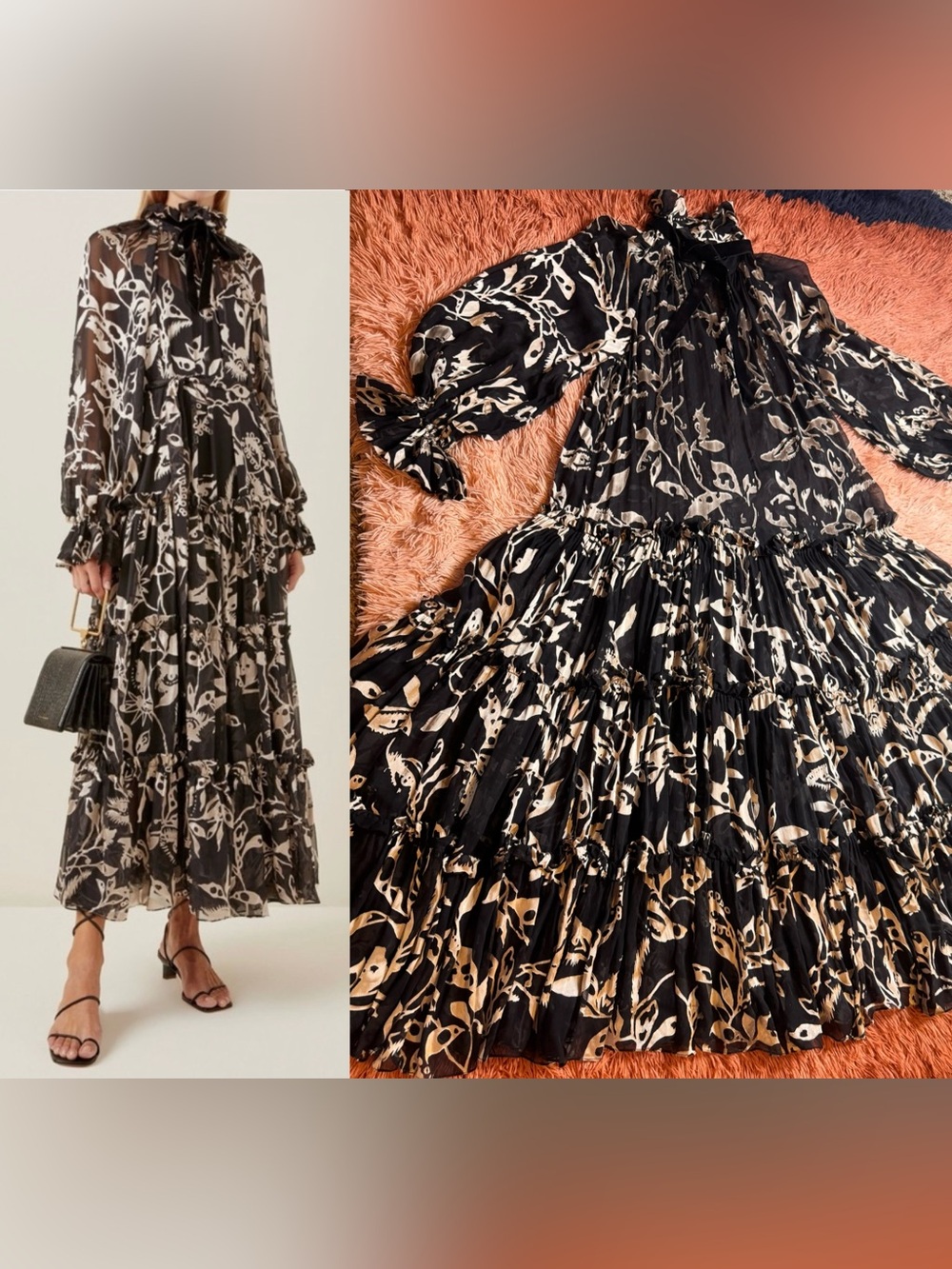 ZIMMERMANN Ladybeetle Tiered Burnout Chiffon Maxi Dress - Black. 0/XS